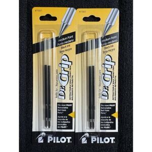 Pilot Dr. Grip Ballpoint Black Ink Refill 2 Pack Retractable Pens Med Point (2)